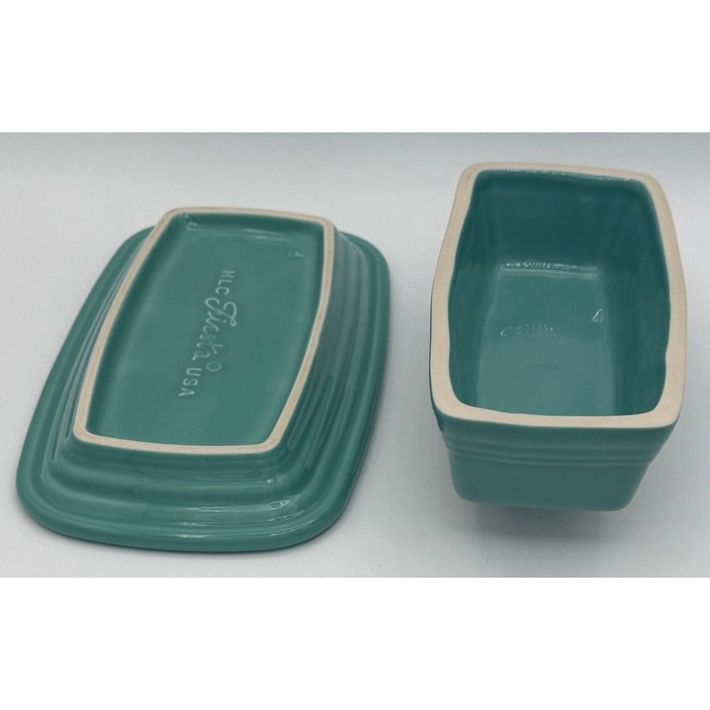 Fiestaware Turquoise Fiesta Covered Butter Dish New 8 1/8 X 5 1/8" EUC - Picture 3 of 6